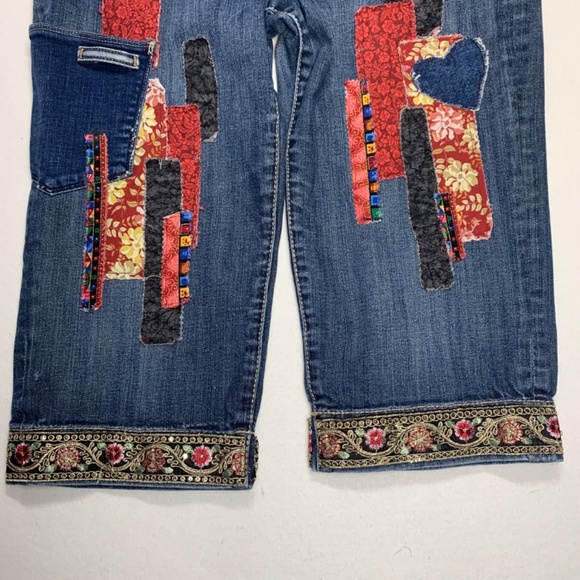 KUT Womens Jeans | Cropped Boho Upcycled | Hippie Festival | Burgundy Black | Si - Picture 4 of 12